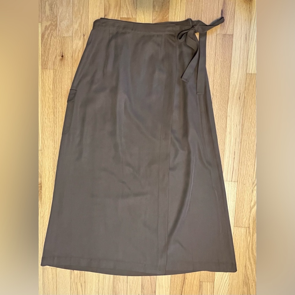 Orvis Vintage Brown Silk Midi Wrap Skirt 10 READ